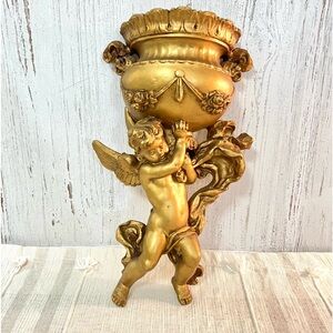 Vintage gold resin cherub wall pocket universal statuary corp regency wall decor